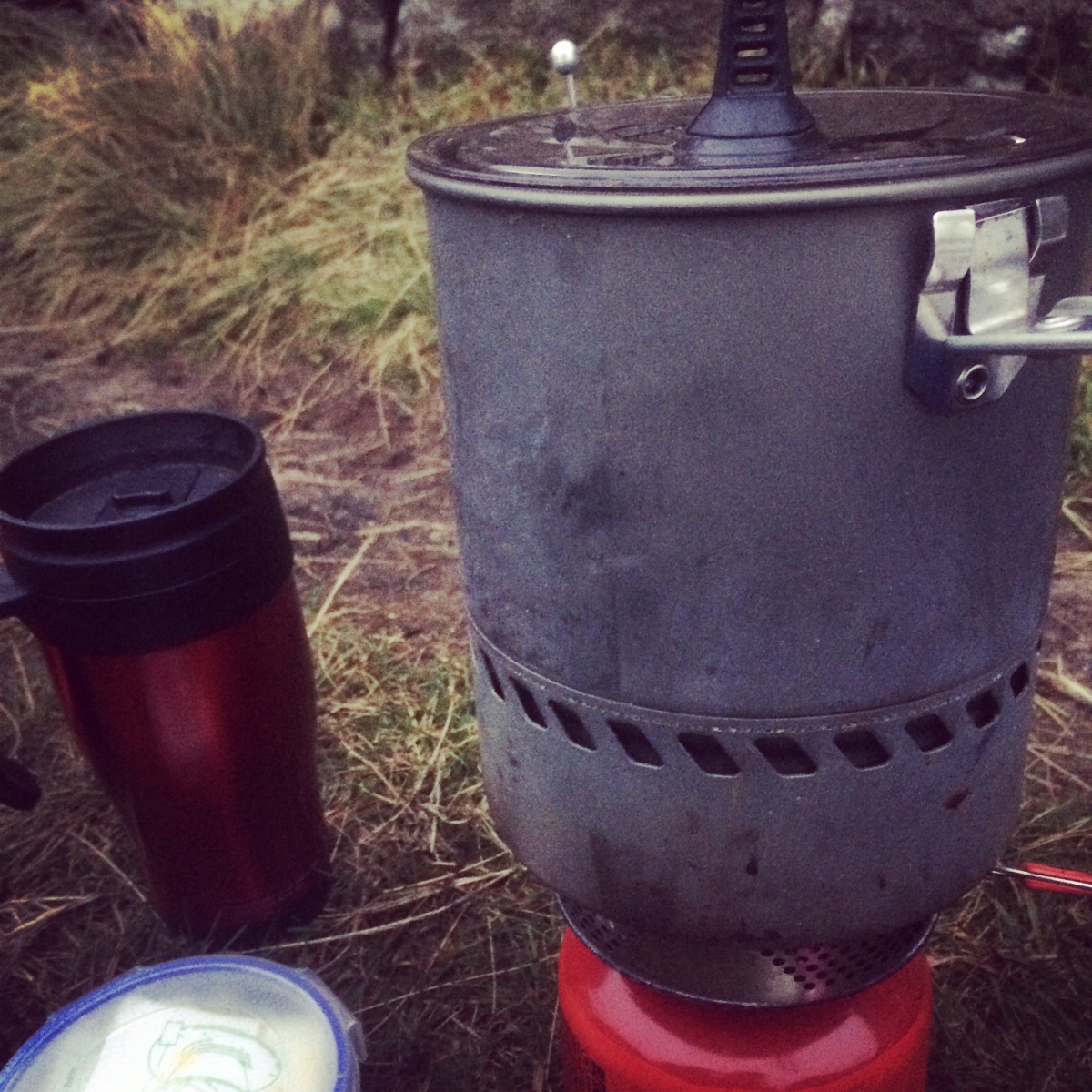 Reactor stove, travel mug and tea bags - camping essentials