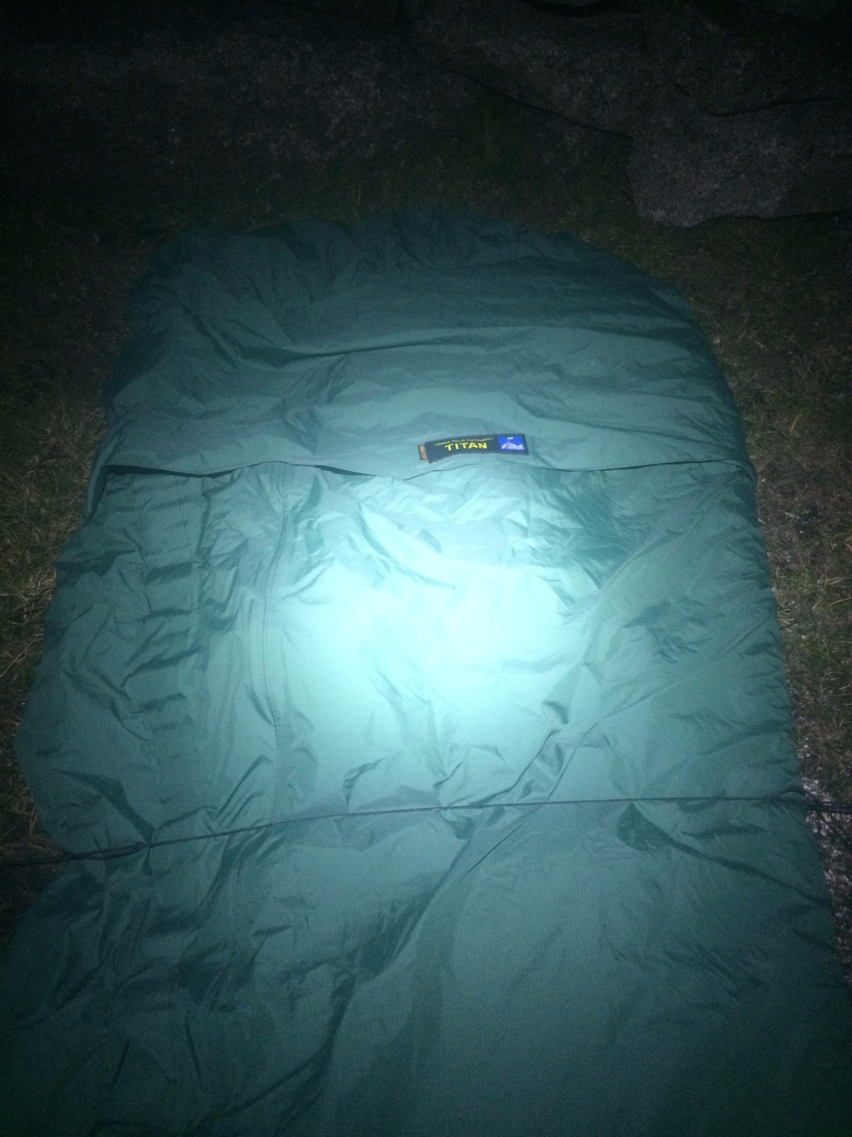 Bivvy secured with bungee cord