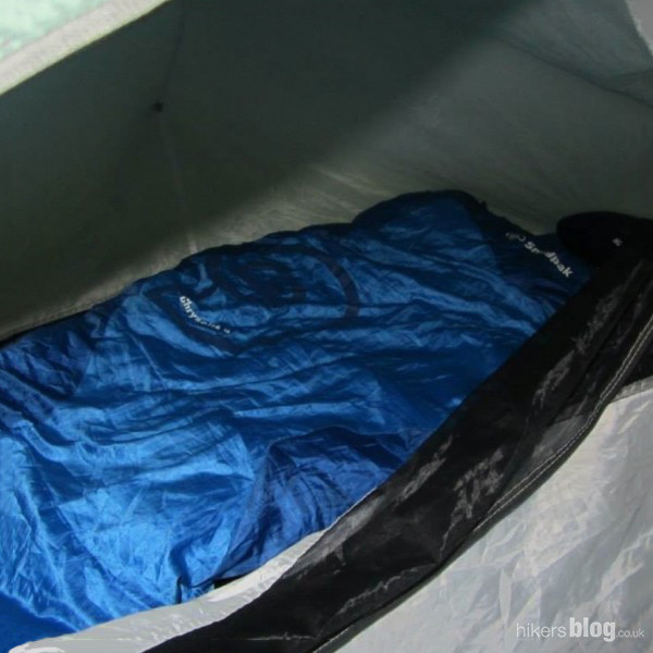 Inner sleeping space shown with empty sleeping bag