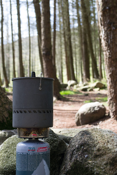 The MSR Reactor with extra large gas cannister in Annalong wood