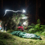Forest bivi under fallen tree