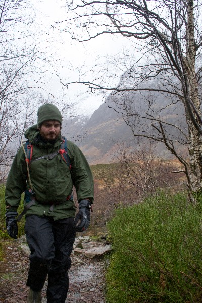 Osprey jacket and Aclimatise in use at Glen Nevis, Scotland