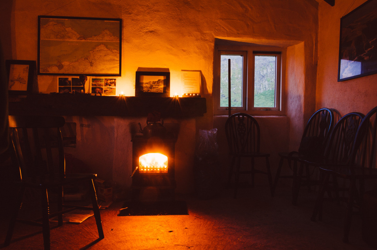 Wood stove in Port Moon Bothy