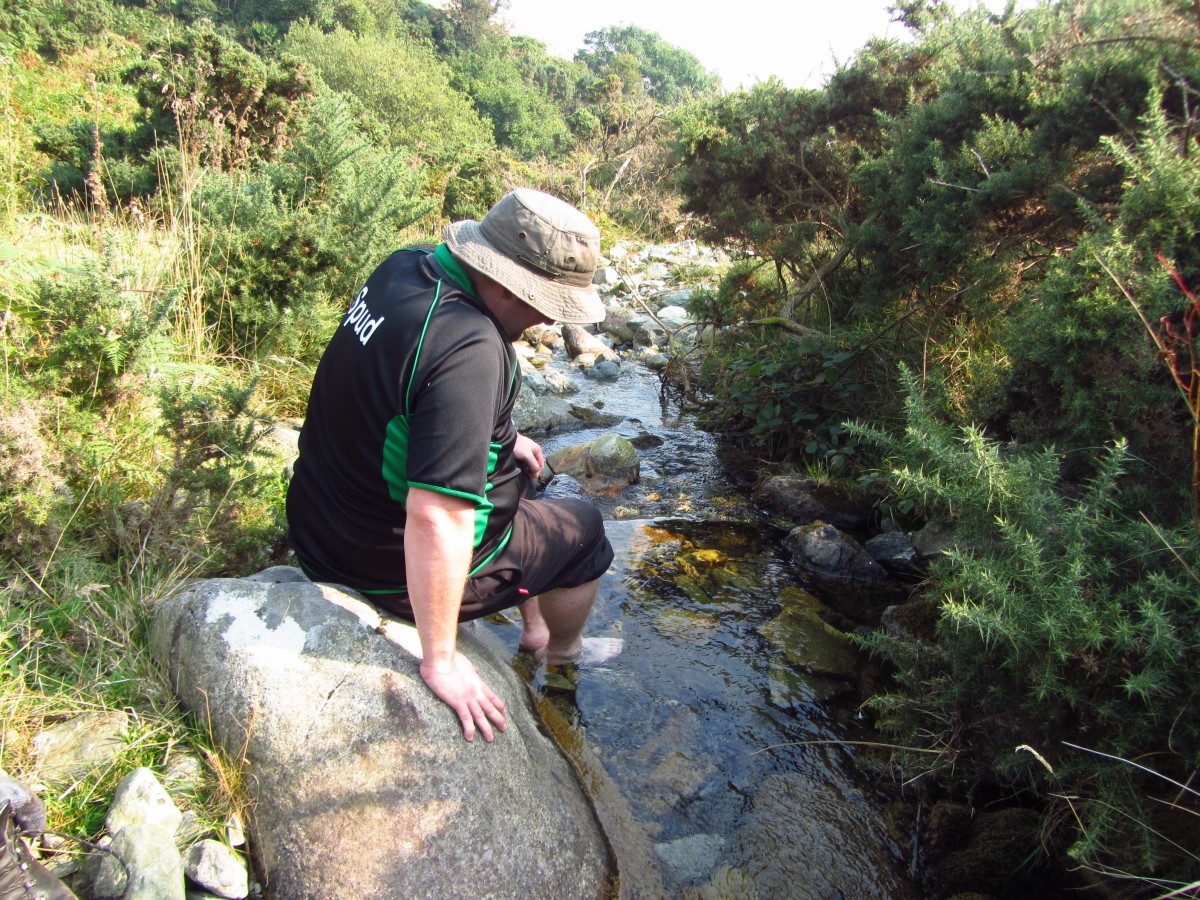 Easing our tired feet in the river.