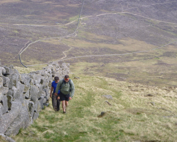 Weating the Buffalo shirt while ascending Slieve Muck, Mourne Mountains.