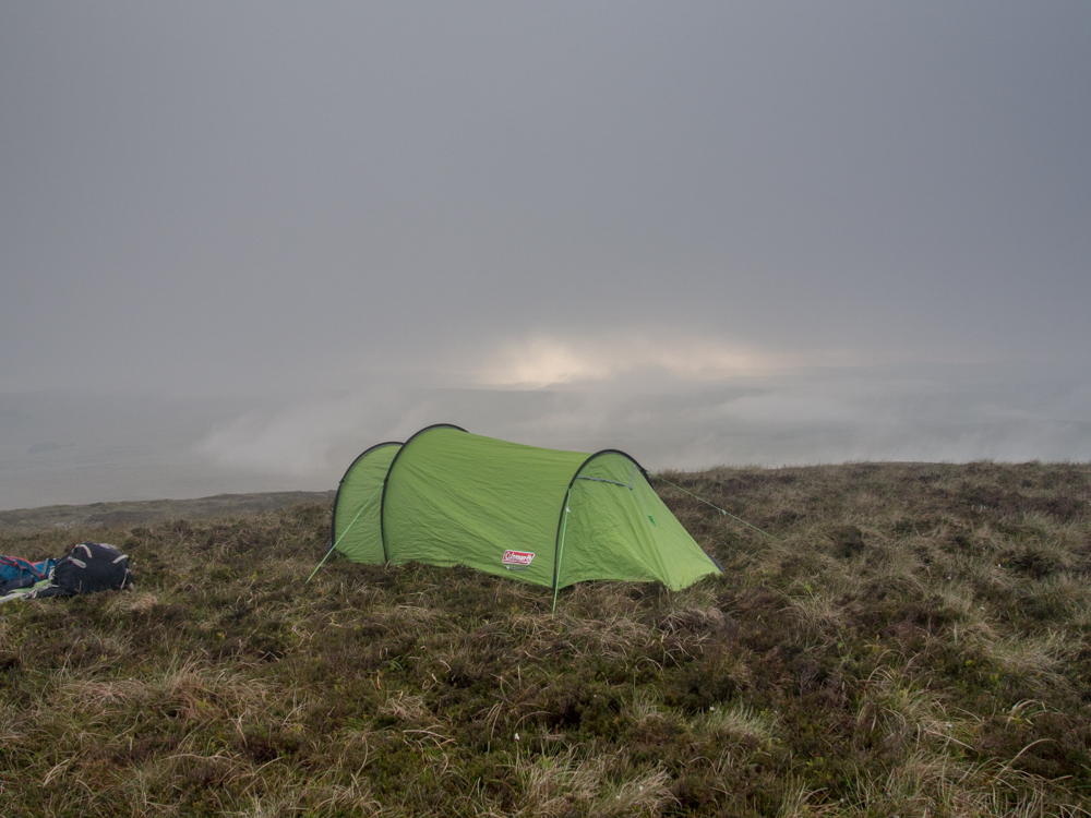 Tent on top of mounds of heather