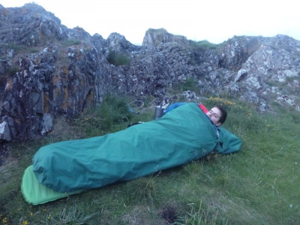 Note the sliver of sleeping bag exposed above the lower section