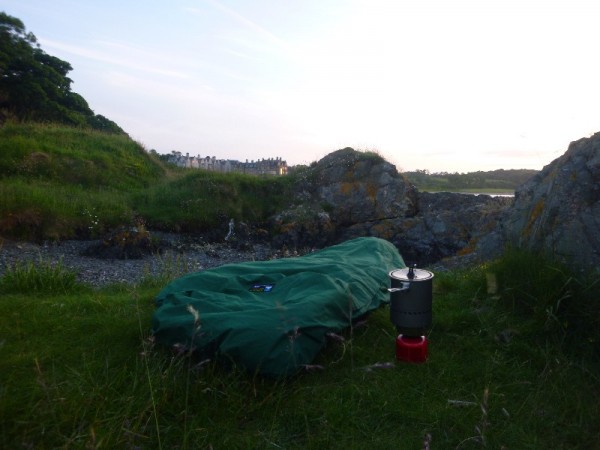 Terra Nova Titan set up for the night. Stove nearby